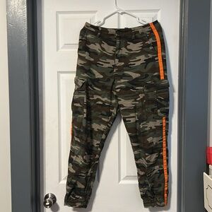 Camouflage Cargo Pants with Orange Accents